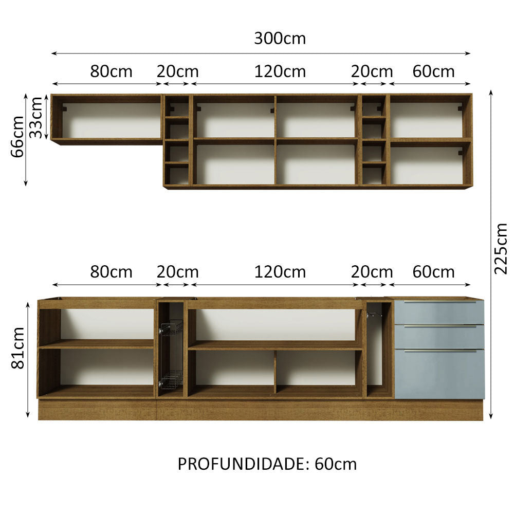 Cocina Integral 300cm Marrón/Gris Lux de Sabrina Madesa