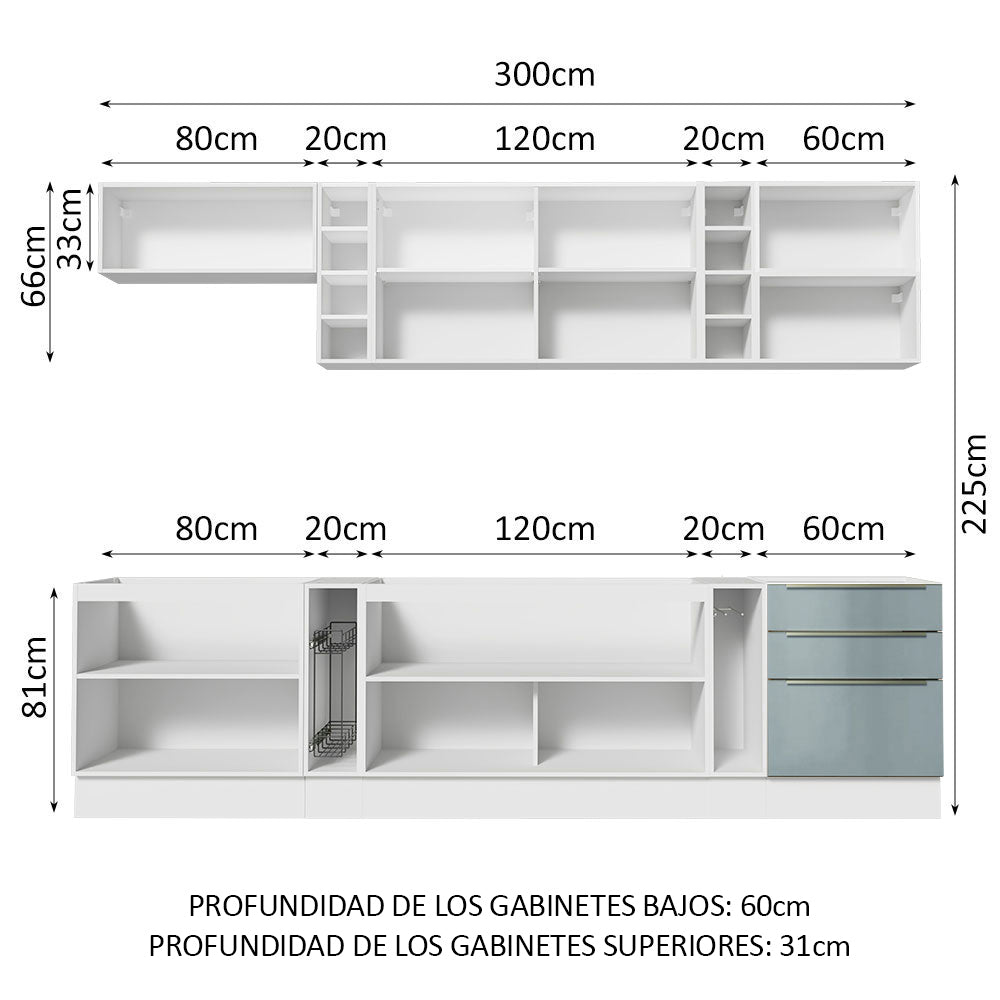 Cocina Integral 300 cm Lux Sabrina Blanco/Gris