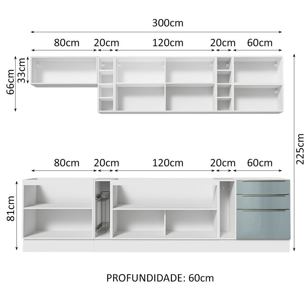 Cocina Integral 300 cm Lux Sabrina Blanco/Gris