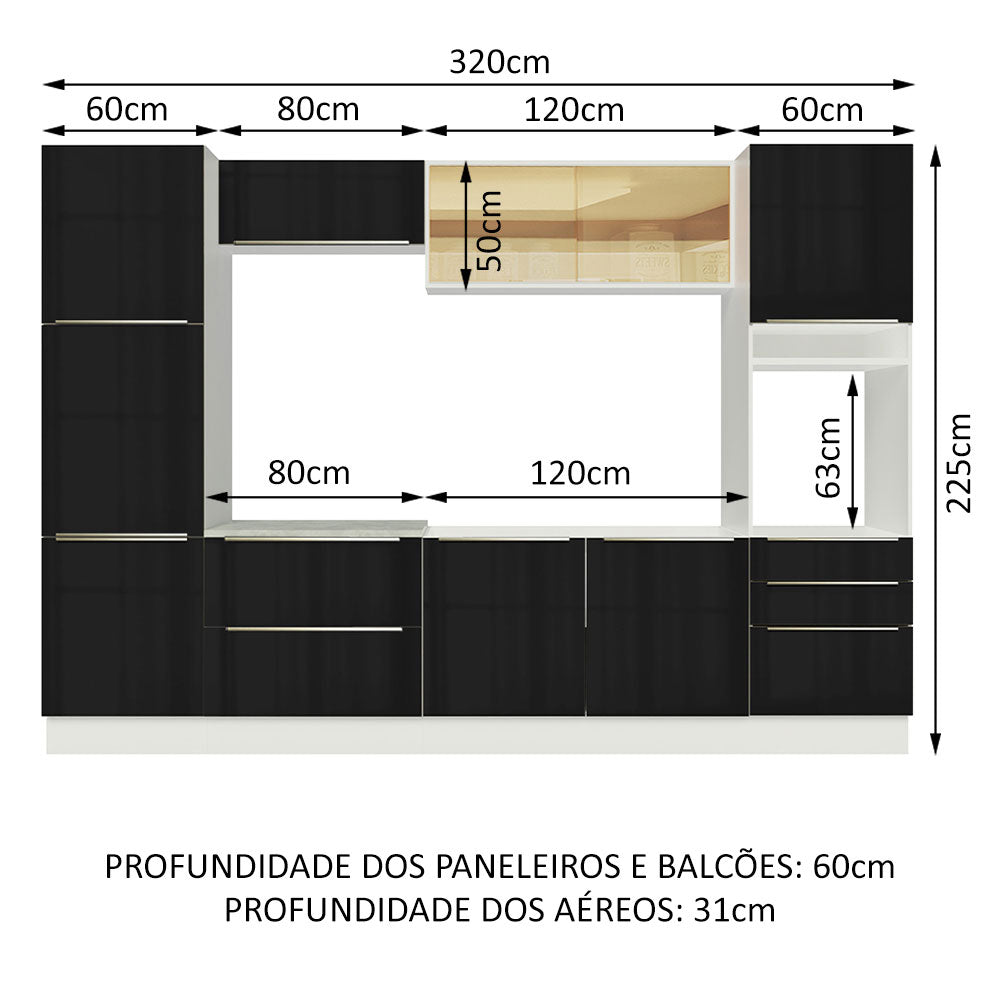 Cocina Integral 320 cm Lux Blanco/Negro 01