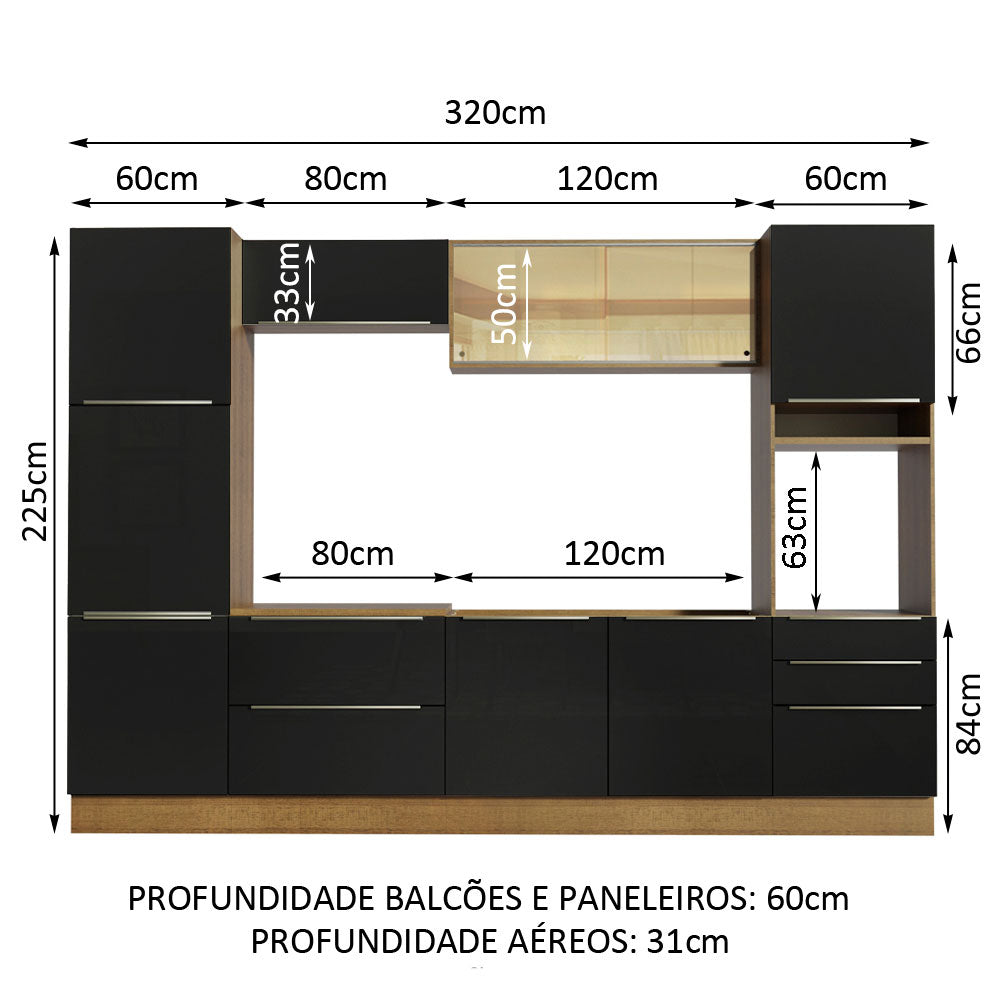 Cocina Integral 320cm Marrón/Negro Lux 01