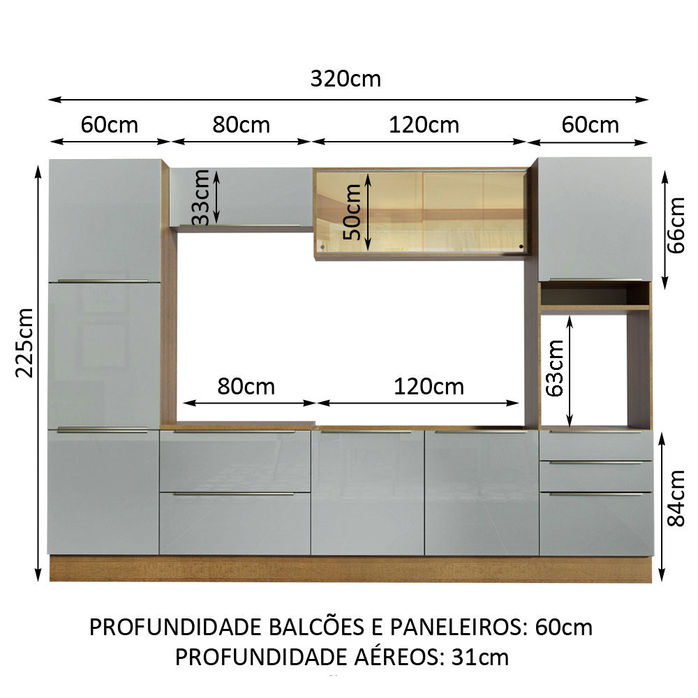 Cocina Integral 320cm Marrón/Gris Lux 01
