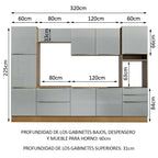 Cocina Integral 320 x 60 cm 9 Puertas 5 Cajones Con Mueble para Horno Marrón/Gris Lux Madesa 03