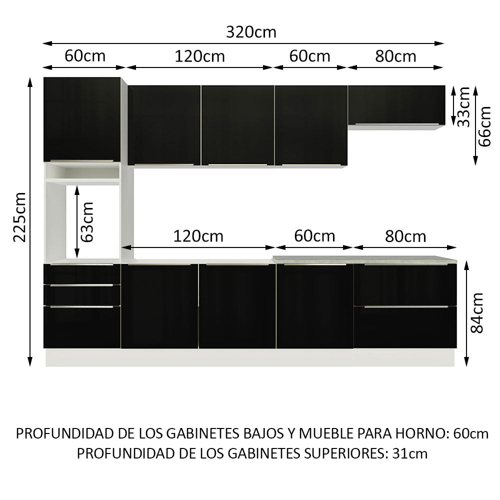 Cocina Integral 320cm Lux Blanco/Negro 04