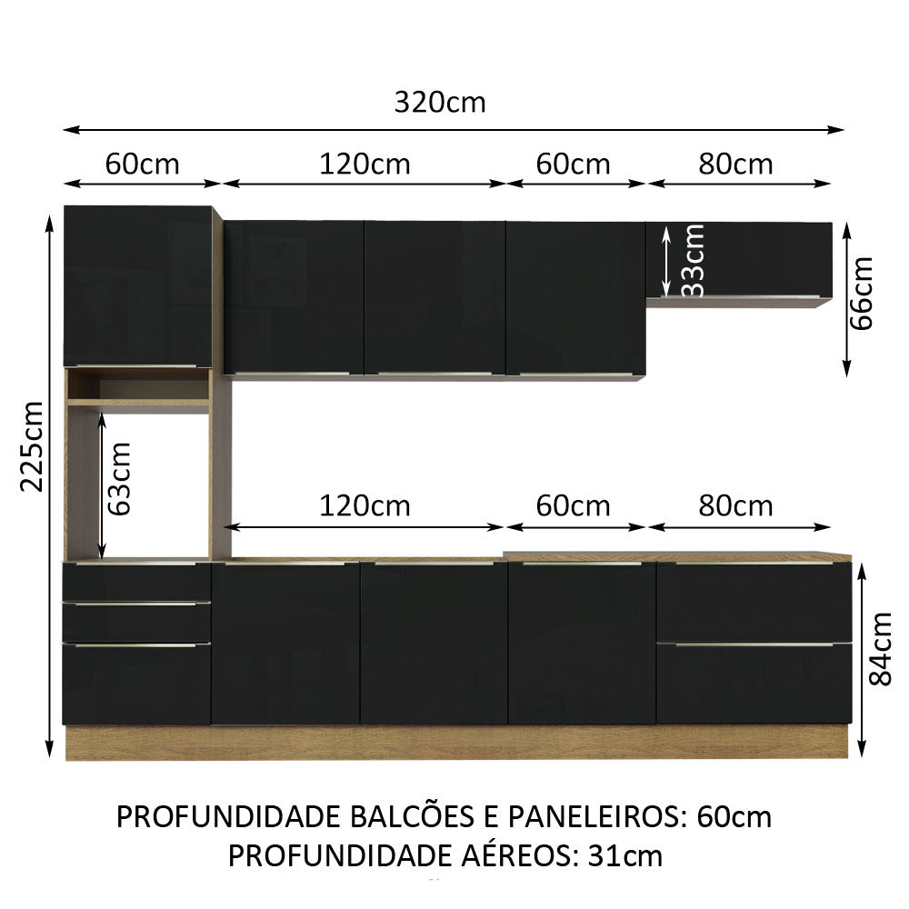 Cocina Integral 320cm Marrón/Negro Lux 04