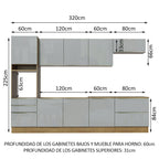 Cocina Integral 320 x 60 cm 8 Puertas 5 Cajones Con Mueble para Horno Marrón/Gris Lux Madesa