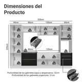 Cocina Integral 320 cm Blanco/Negro Lux Madesa 08