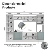 Cocina Integral 320 cm Blanco/Gris Lux Madesa 08