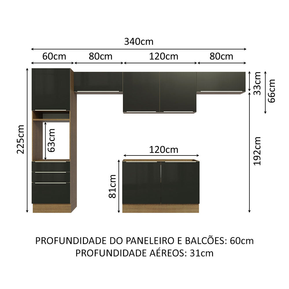 Cocina Integral 340 cm Lux Marrón/Negro 01