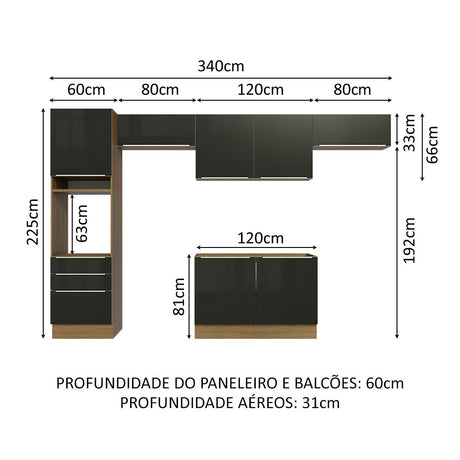 Cocina Integral 340 cm Lux Marrón/Negro 01