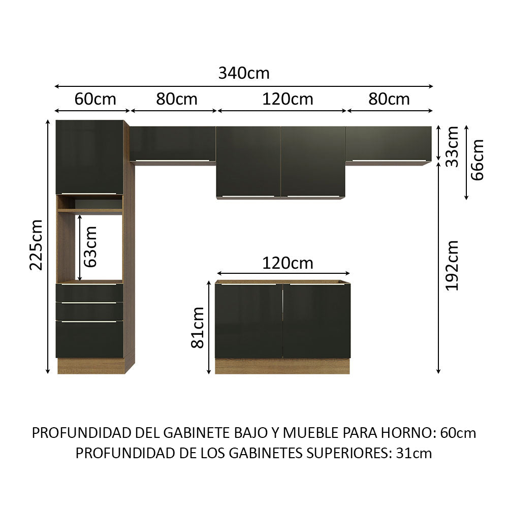 Cocina Integral 340 cm Lux Marrón/Negro 01