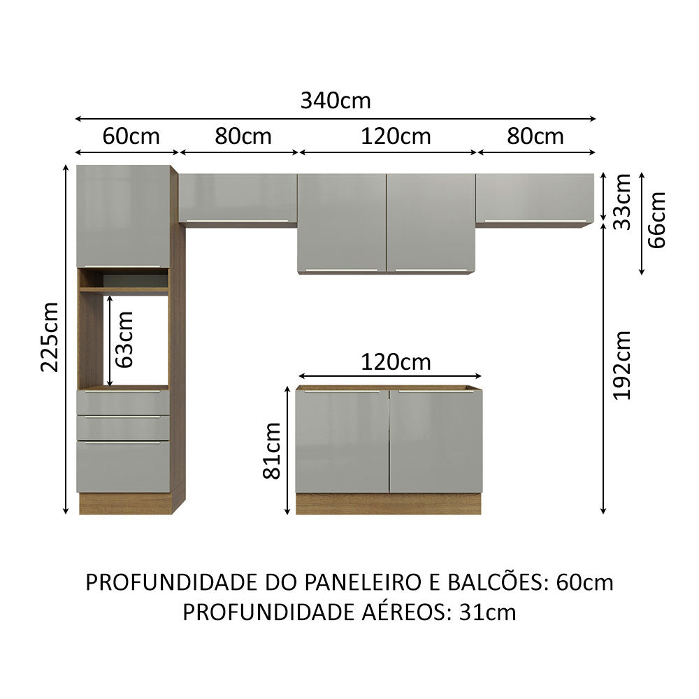 Cocina Integral 340 cm Lux Marrón/Gris 01