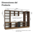 Cocina Integral 340 x 60 cm 14 Puertas 3 Cajones Con Vitrina Marrón/Negro Lux Madesa 02