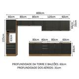 Cocina Integral 400cm Marrón/Negro Lux de Thauane