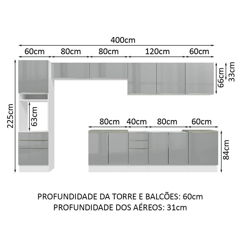 Cocina Integral 400cm Lux Blanco/Gris 01