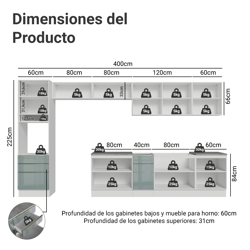 Cocina Integral 400cm Lux Blanco/Gris 01