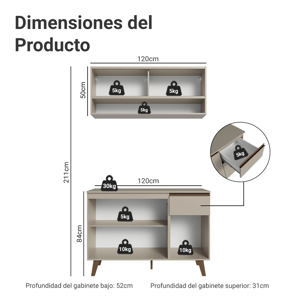 Cocina Compacta 120 cm Crema Nice Madesa 01