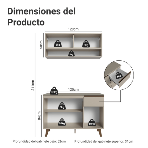 Cocina Compacta 120 cm Crema Nice Madesa