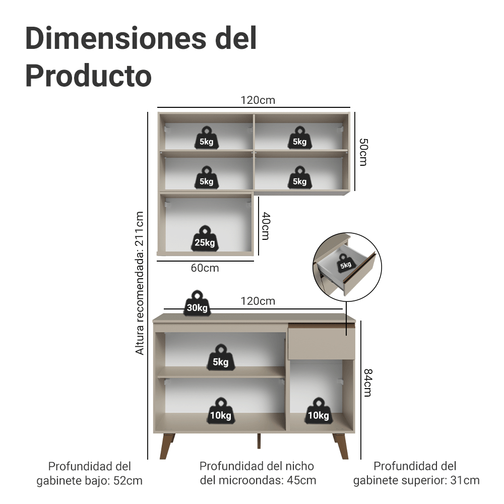 Cocina Compacta 120 cm Crema Nice Madesa 05
