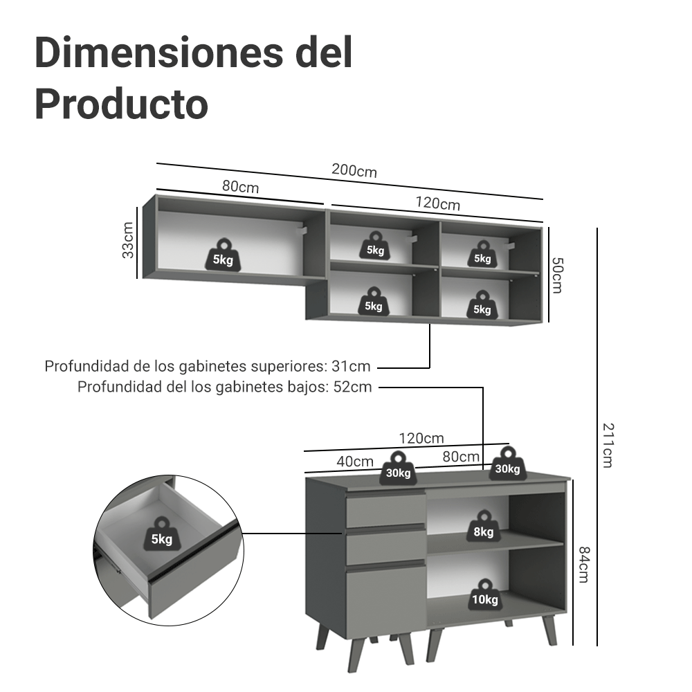 Cocina Compacta 200cm Gris Nice Madesa 06