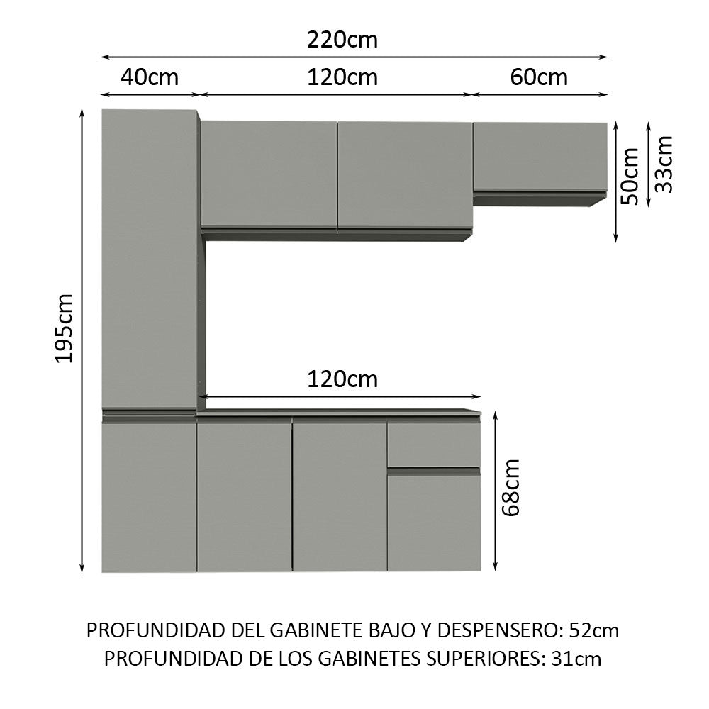 Cocina Integral 220 cm Sin Patas Nice Gris 02