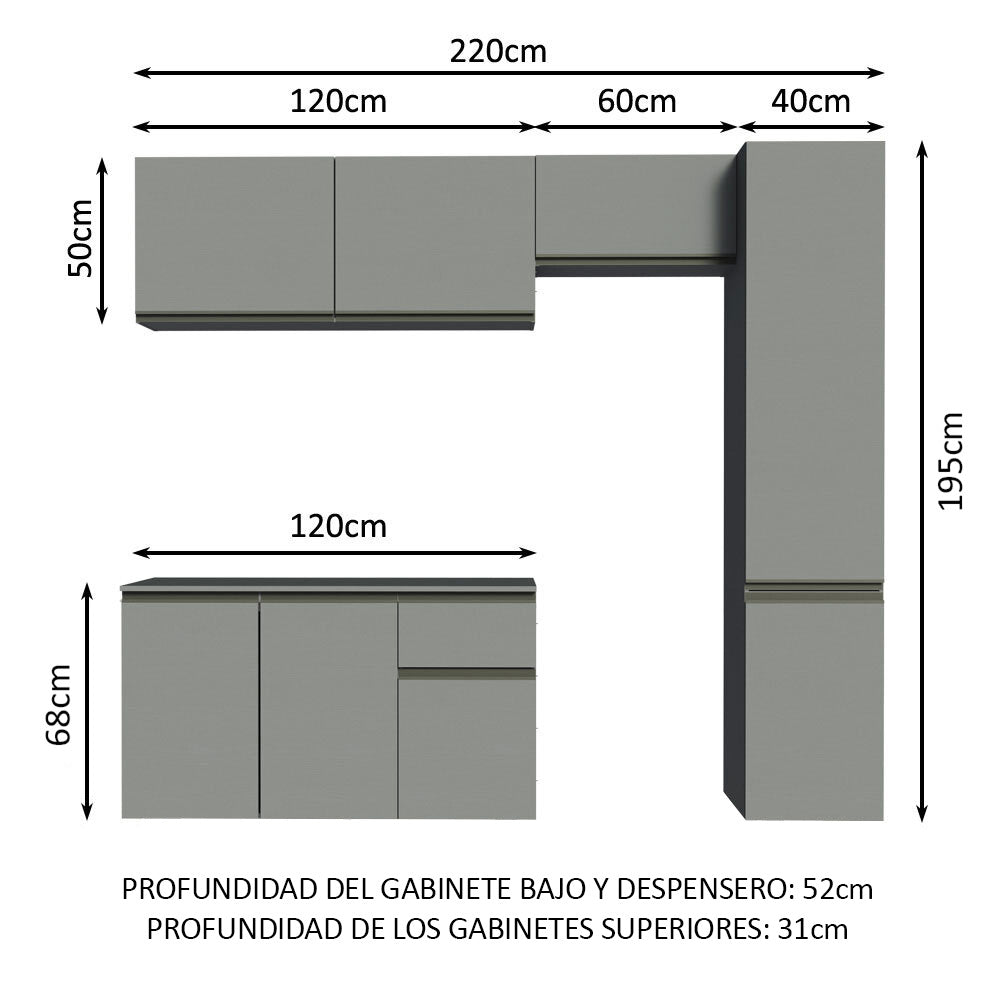 Cocina Integral 220 cm Sin Patas Nice Gris 04