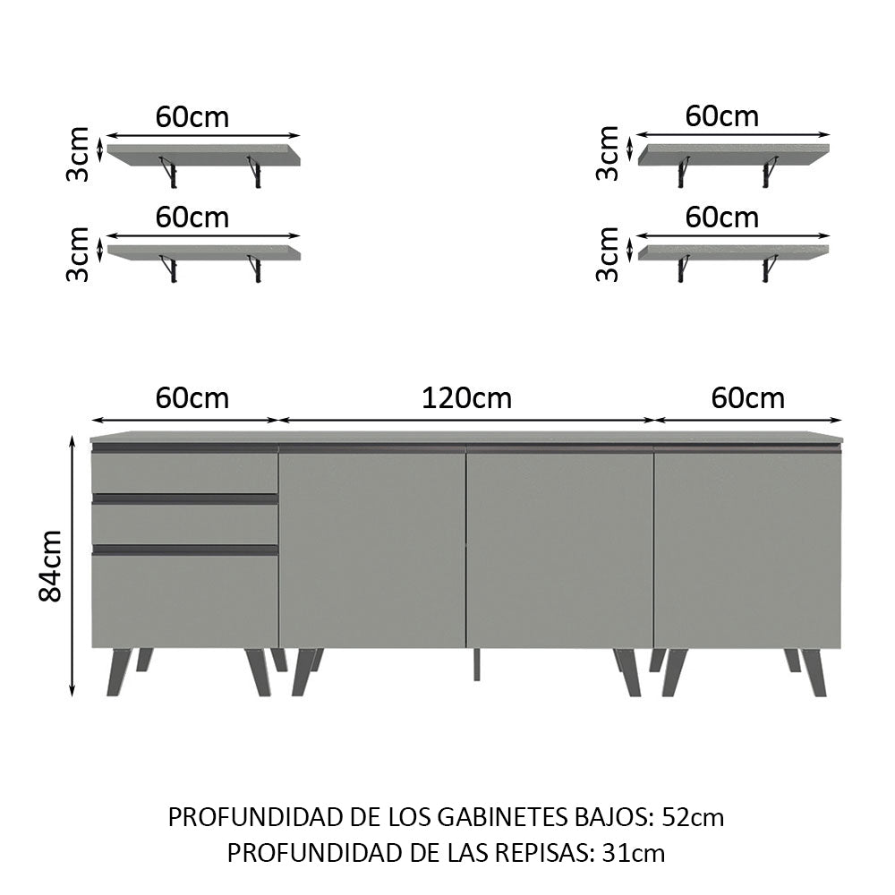 Cocina Compacta 240cm Gris Nice Madesa 01