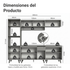 Cocina Integral 260 x 52 cm 10 Puertas 1 Cajón Con Mueble para Horno Gris Nice Madesa 02