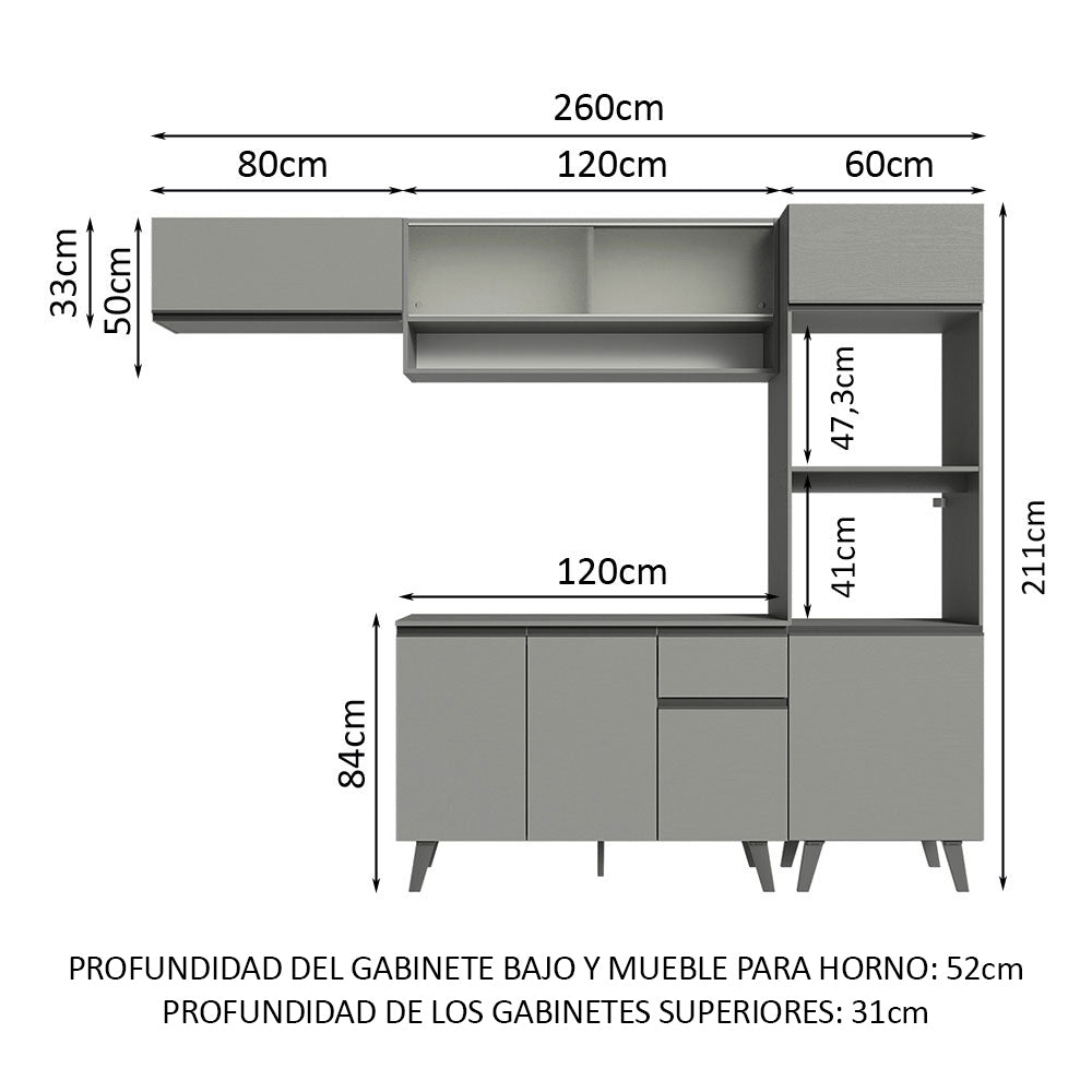 Cocina Integrale 260cm Gris Nice Madesa 04