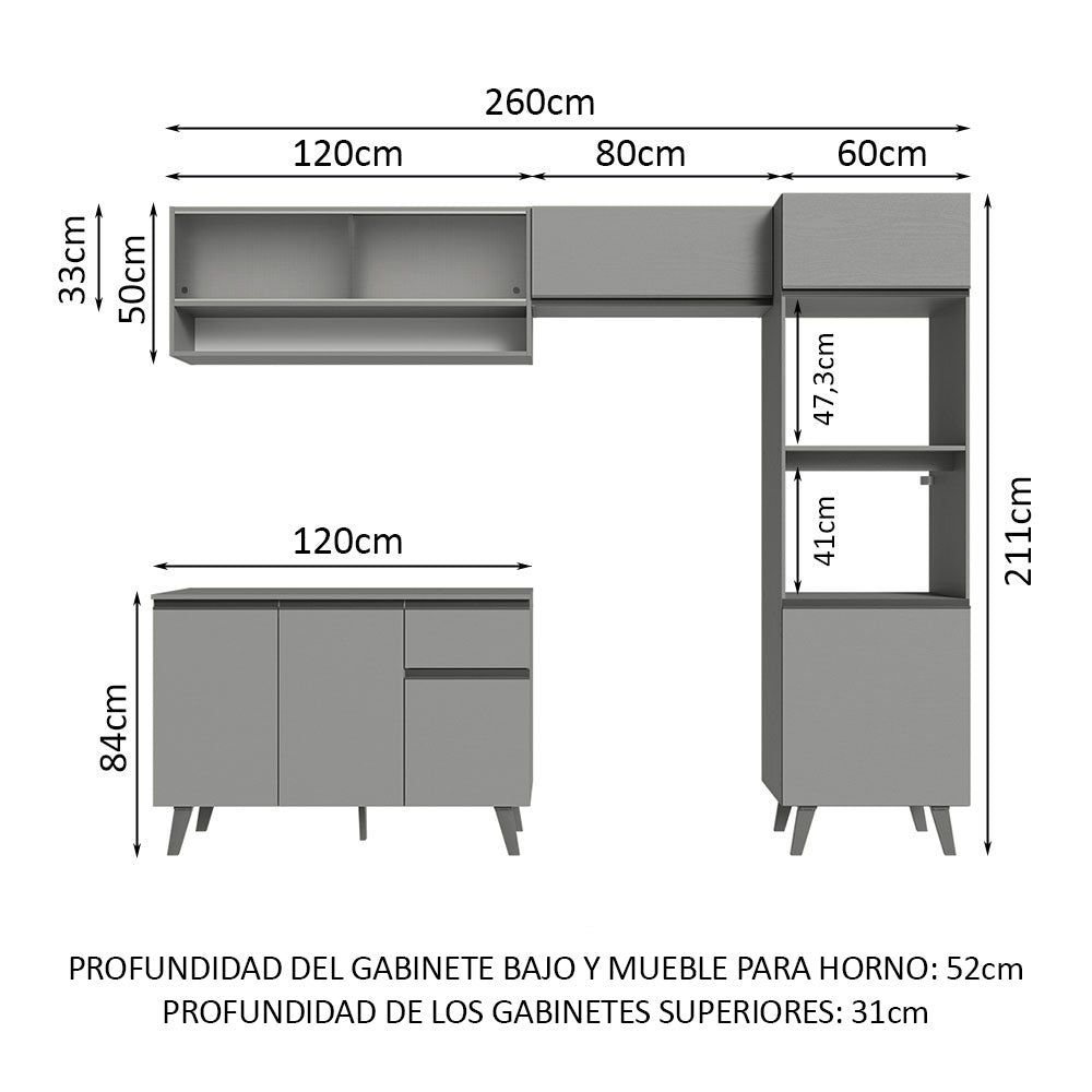 Cocina Integrale 260cm Gris Nice Madesa 09