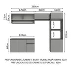 Cocina Integral Flotante 260 cm Con Mueble para Horno Gris Nice Madesa