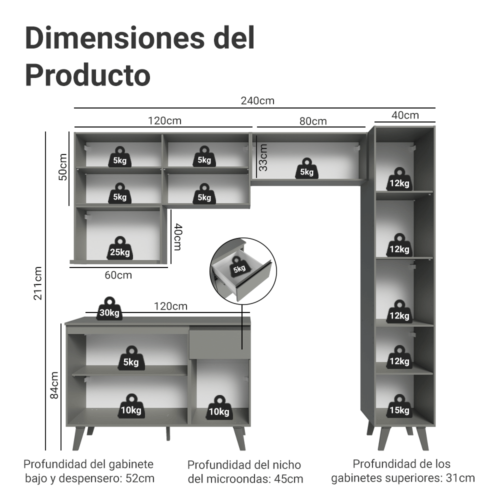 Cocina Integrale 280 cm Gris Nice Madesa 02