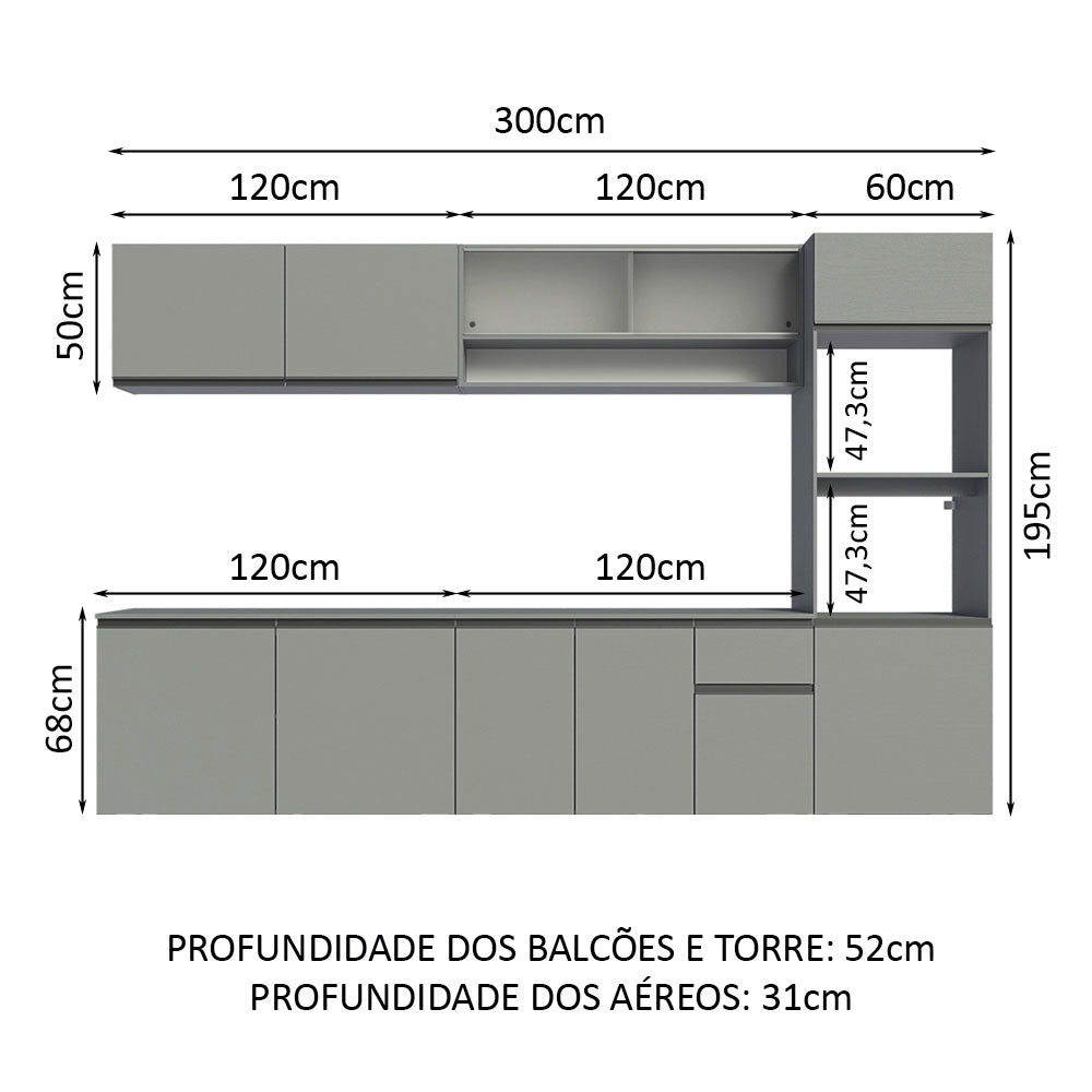 Cocina Integral 300 cm sin Patas Gris Nice 04
