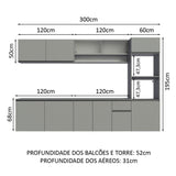 Cocina Integral 300 cm sin Patas Gris Nice 04