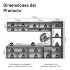 Cocina Integral Flotante 300 x 52 cm 11 Puertas 1 Cajón Con Mueble para Horno Gris Nice Madesa