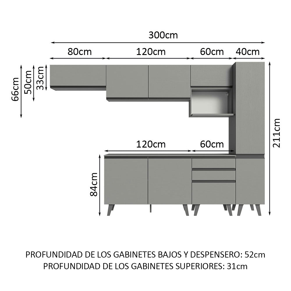 Cocina Integrale 300cm Gris Nice Madesa 05