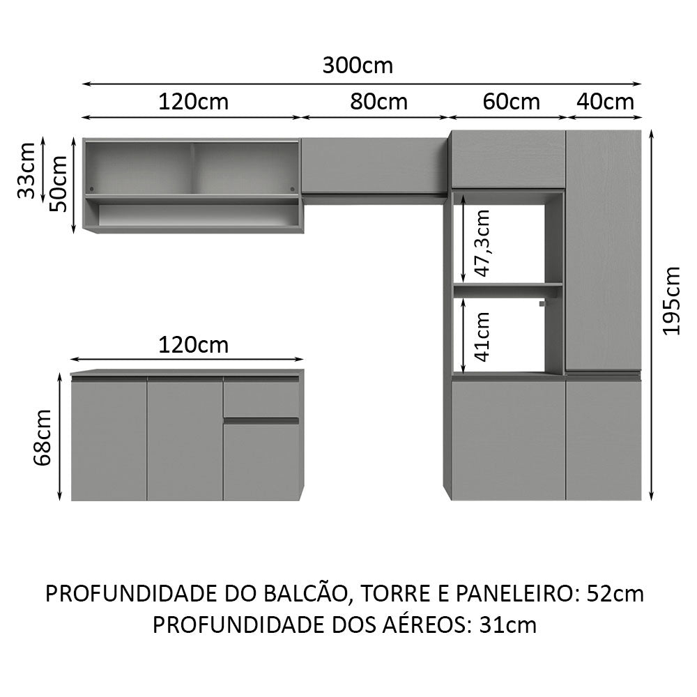 Cocina Integral 300 cm sin Patas Gris Nice 06