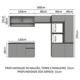 Cocina Integral 300 cm sin Patas Gris Nice 06