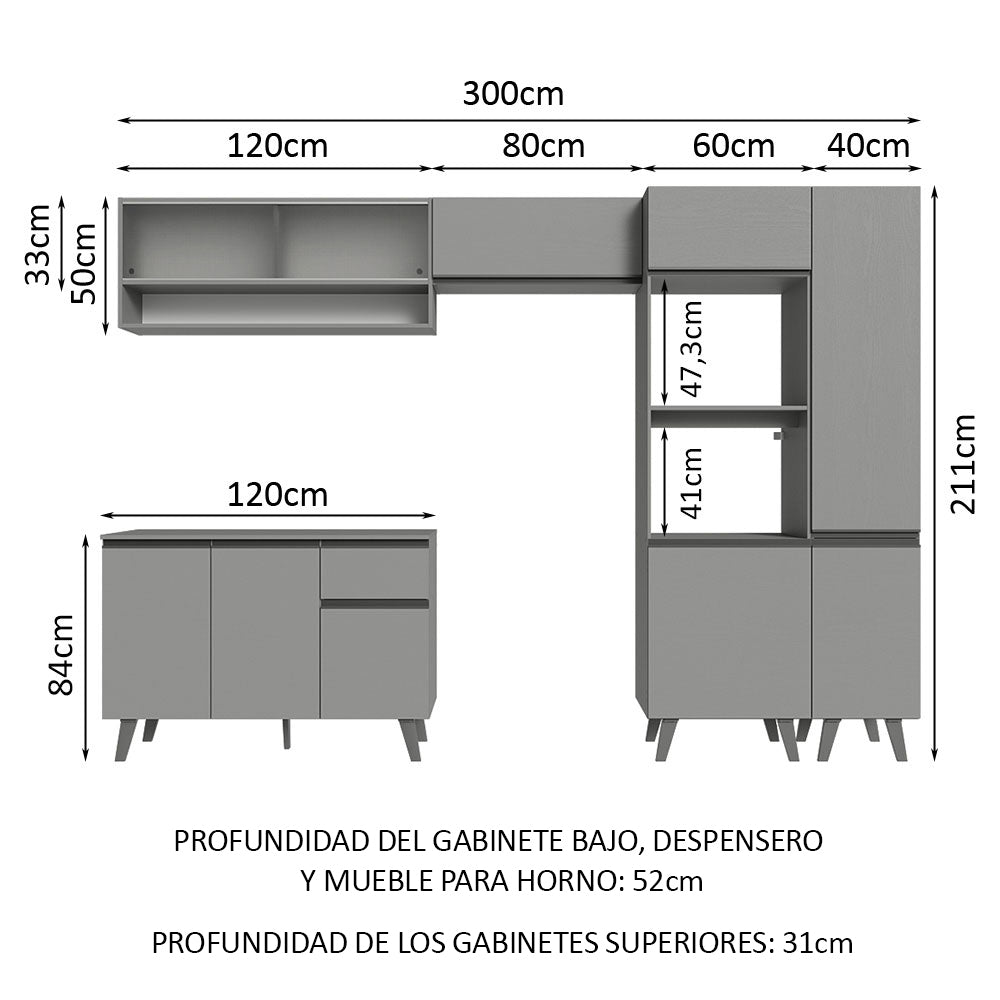 Cocina Integrale 300cm Gris Nice Madesa 08