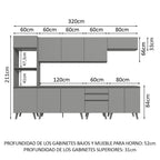 Cocina Integral 320 x 52 cm 10 Puertas 3 Cajones Con Mueble para Horno Gris Nice Madesa
