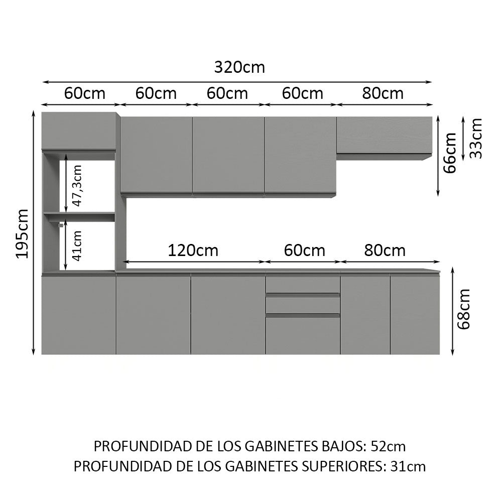 Cocina Integral 320 cm Sin Patas Nice Gris 07