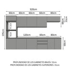 Cocina Integral Flotante 320 cm Con Mueble para Horno Gris Nice Madesa