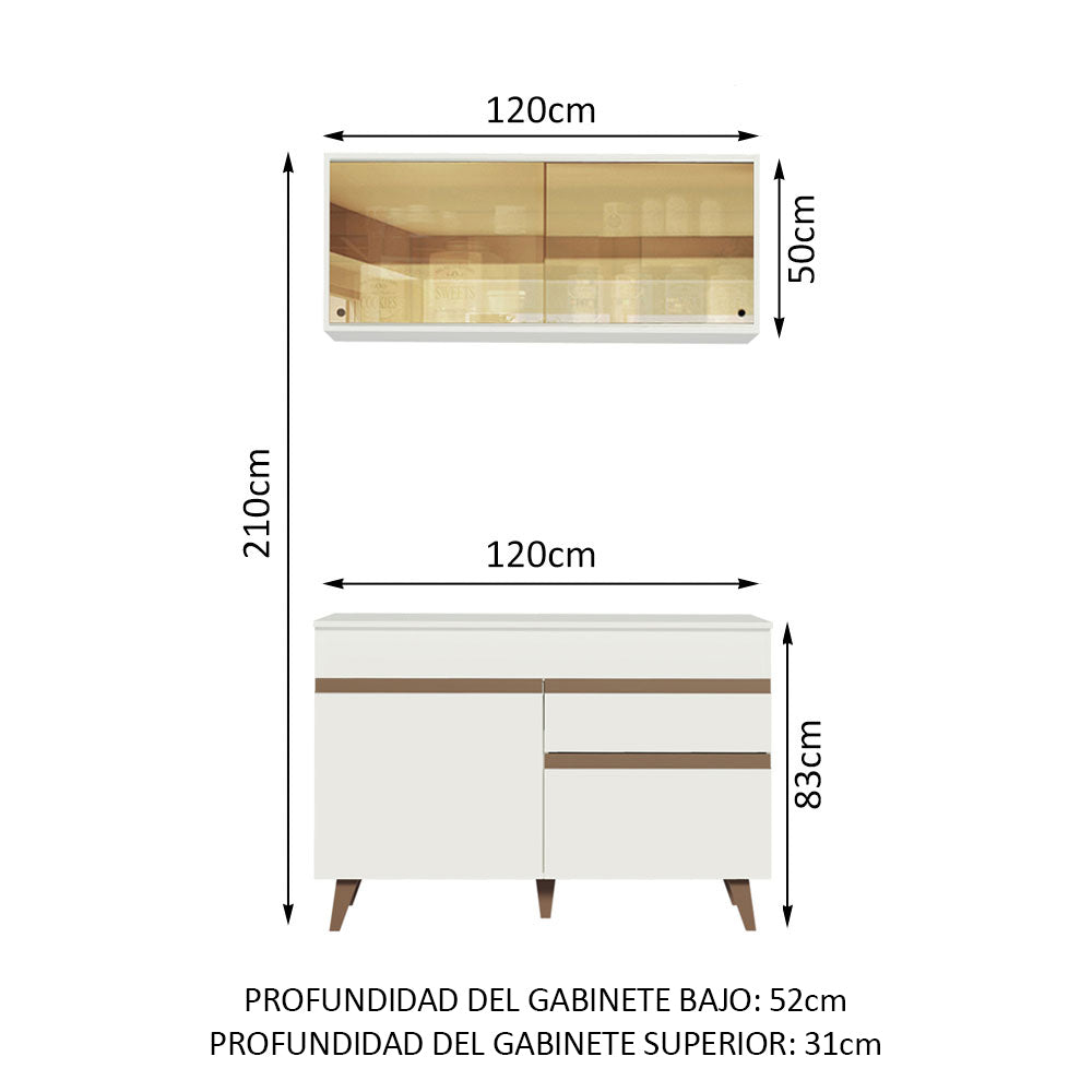 Cocina Compacta 120 x 52 cm 4 Puertas 1 Cajón Blanco Reims Madesa