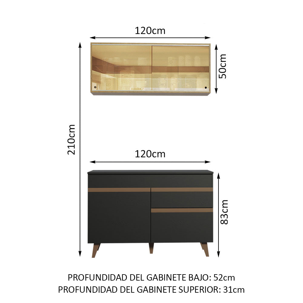 Cocina Compacta 120 cm Negro/Marrón Reims Madesa