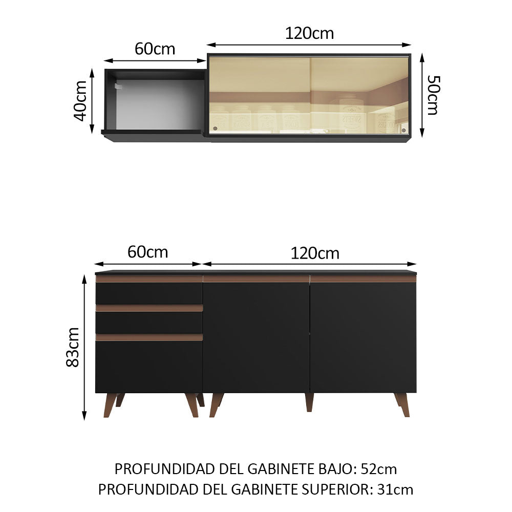 Cocina Compacta 180 cm Negro Reims Madesa