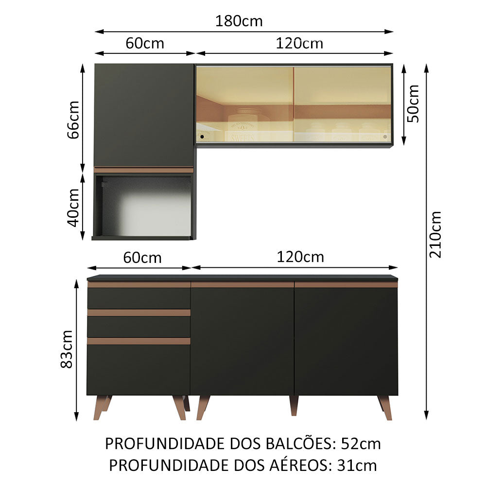 Cocina Compacta 180cm Negro Reims 02