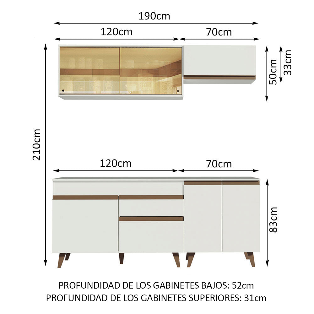 Cocina Compacta 190 x 52 cm 7 Puertas 1 Cajón Blanco Reims Madesa