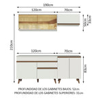 Cocina Compacta 190 x 52 cm 7 Puertas 1 Cajón Blanco Reims Madesa