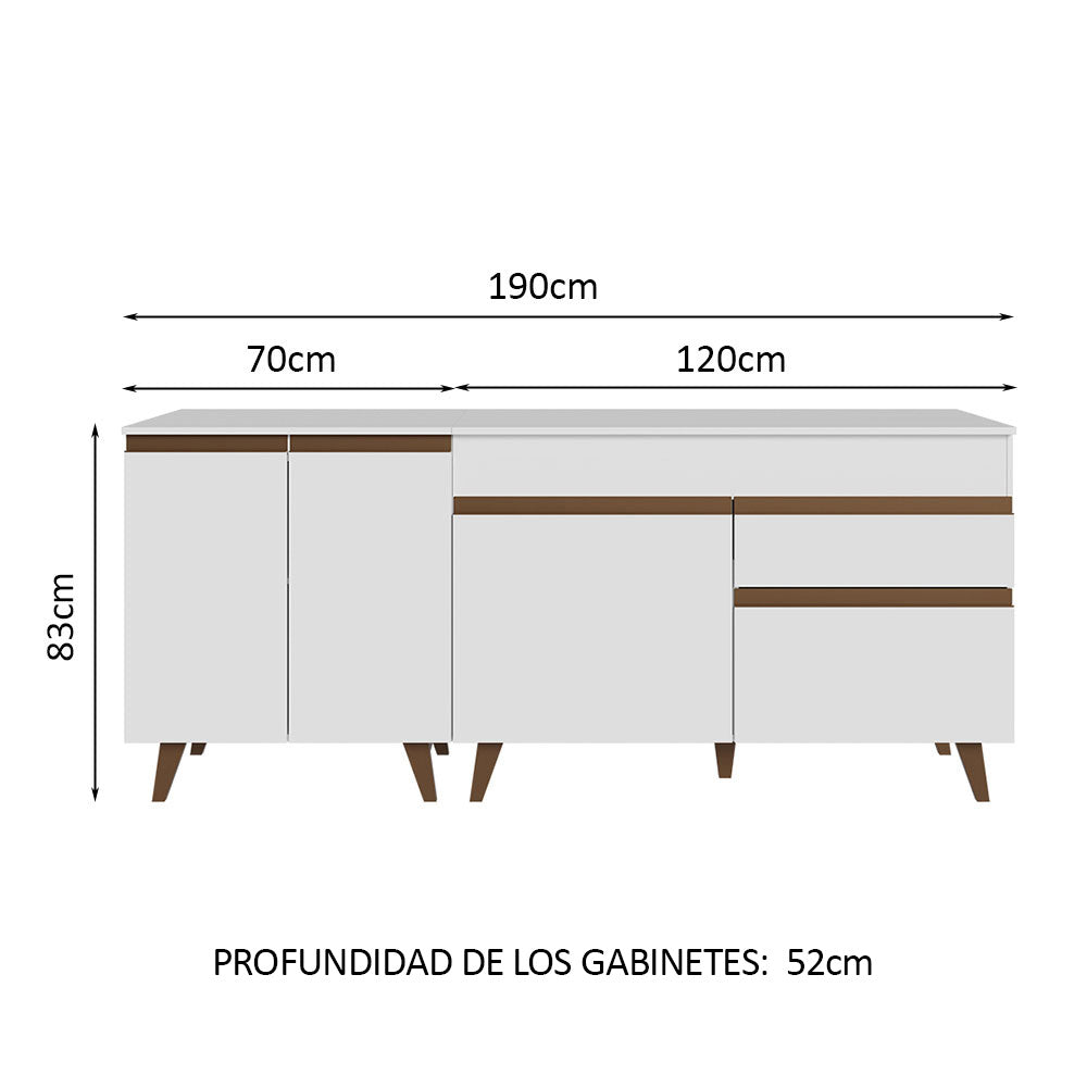 Kit 2 Gabinetes Bajos de Cocina 190 cm Blanco Reims Madesa