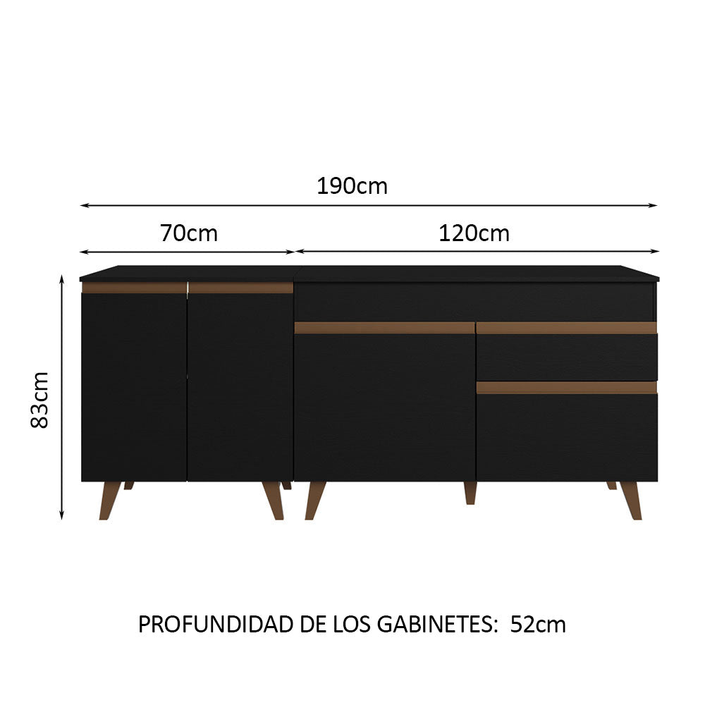 Kit 2 Gabinetes Bajos de Cocina 190 cm Negro Reims Madesa